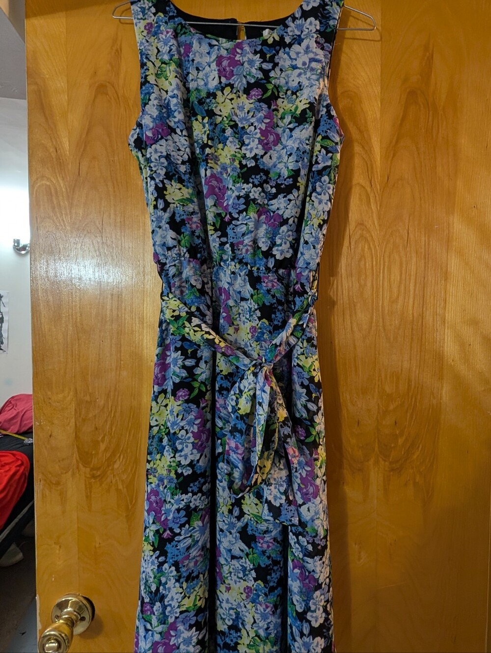 Christopher & Banks Navy Floral Tie-Waist Midi Dress